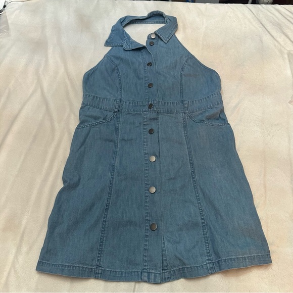 Free People Sami Light Blue denim chambray halter Mini Dress 51869 - Picture 8 of 16